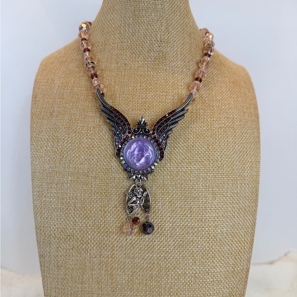 Kirks Folly Purple Cherub Cameo Necklace with Silver and Red Rhinestone Accents - Picture 4 of 7